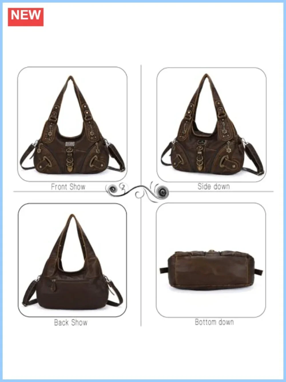 Washed PU Leather Hobo Satchel Bag Convertible Shoulder Handbag Large